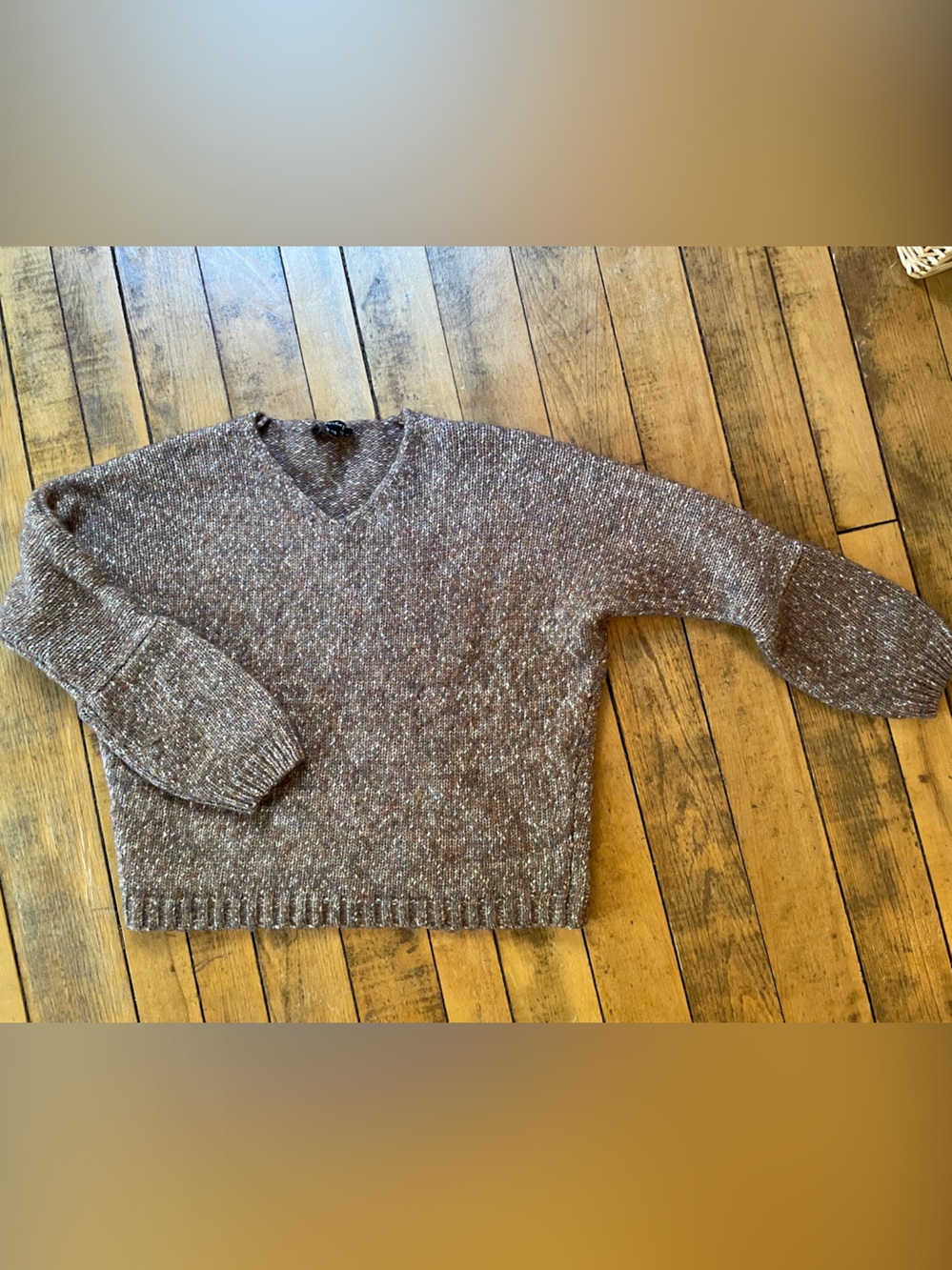 CHARLIE B Brown Marled V-Neck Sweater